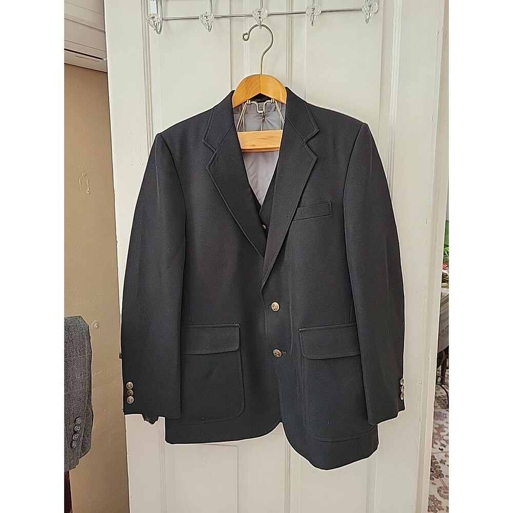 VTG Reed St. James Men's Sport Coat Blazer and Vest Set Black | 40 Short Gold